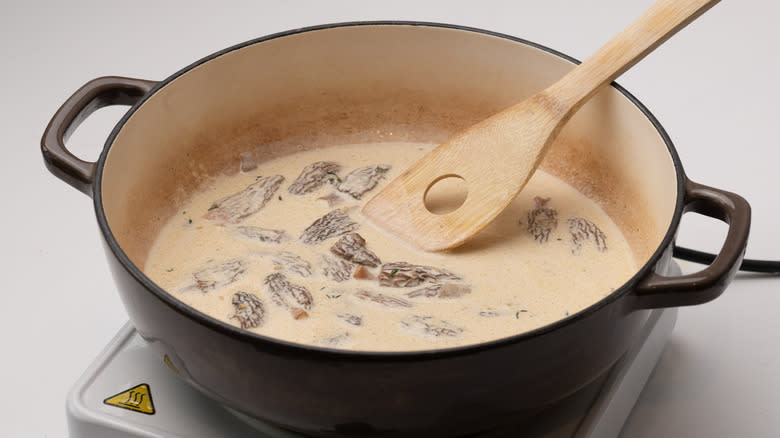 creamy morel mushroom sauce cooking