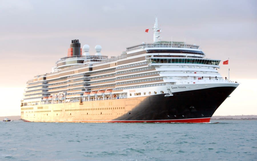 The Queen Victoria owned by Cunard sails in Southampton, England. (File Photo by Mike Jones/ Kos Picture Source via Getty Images)