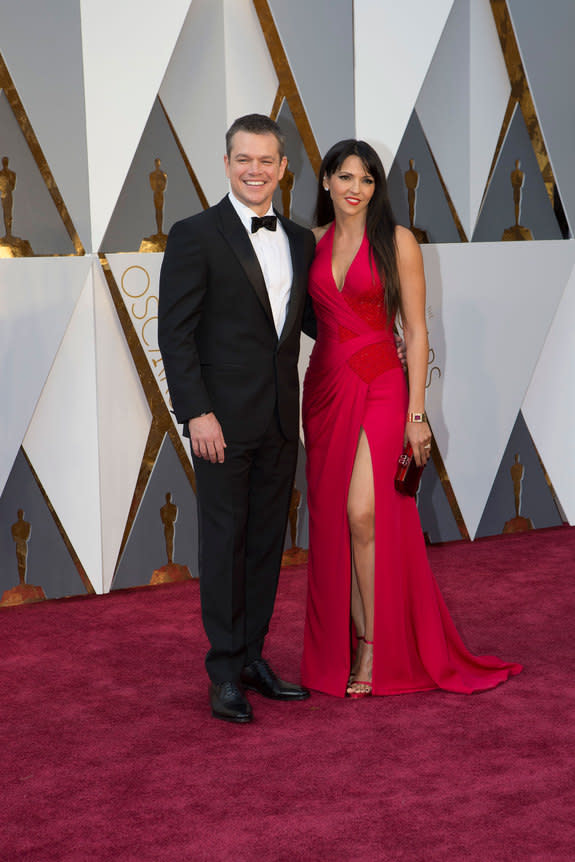 "The Martian" star Matt Damon with his wife Luciana Barroso on the red carpet at the 88th Academy Awards.