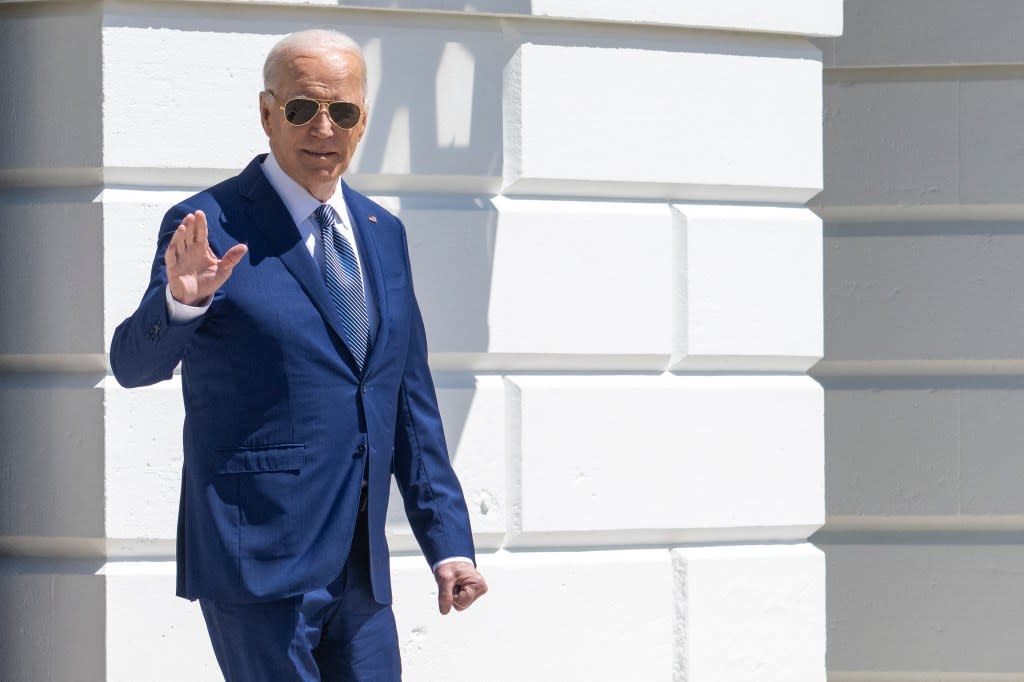 U.S. President Joe Biden walks to board Marine One on the South Lawn of the White House in Washington, D.C., on April 23, 2024, en route to Joint Base Andrews. (Photo by JIM WATSON/AFP via Getty Images)