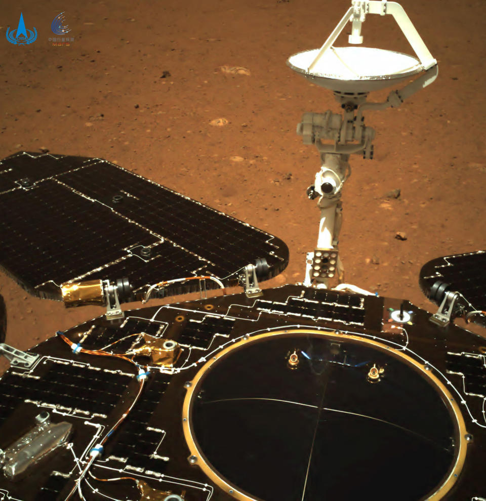Image: An image taken by China's Zhurong rover shows the rover's solar panels and antenna (China National Space Administration / via AFP - Getty Images)