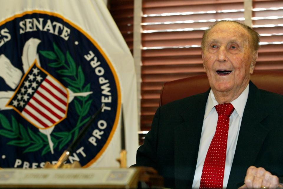 Sen. Strom Thurmond, R- S.C., sits in his Capitol Hill office Dec. 4, 2002, a day before his 100th birthday tomorrow.