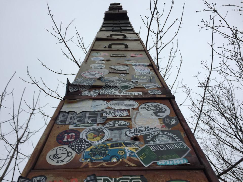 What is said to be the world's tallest filing cabinet rises over Flynn Avenue in Burlington.