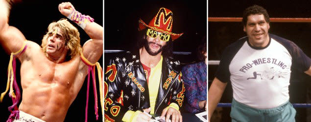 From left) Ultimate Warrior, Randy Savage and Andre the Giant have died in recenty years. (Yahoo UK photo)