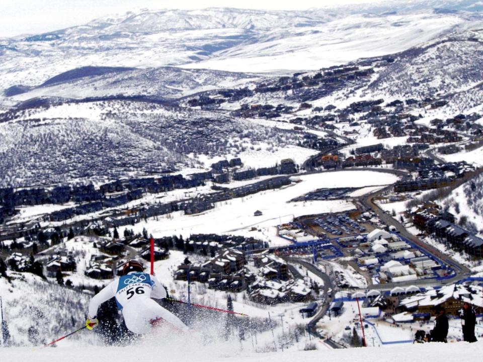 Iceland alpine skier Johann F Haraldsson is seen skiing at the Deer Valley Resort during the 2002 Winter Olympics.