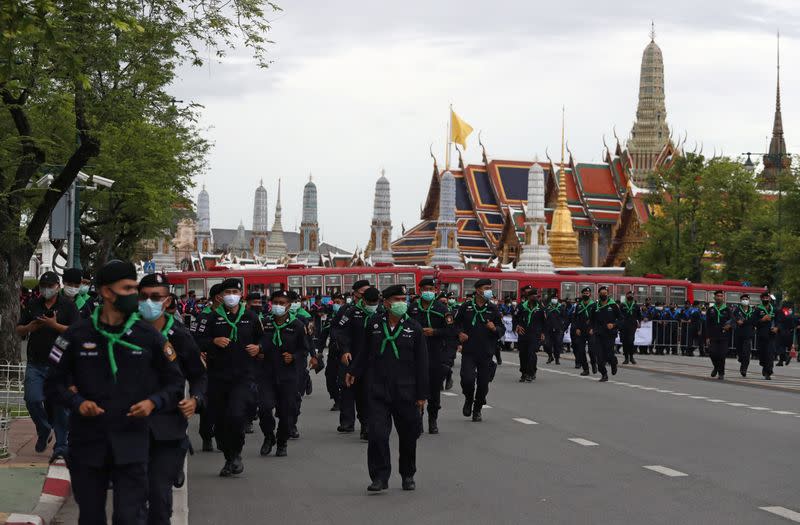 Pro-democracy protesters take part in a mass rally in Bangkok