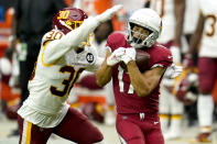 Arizona Cardinals wide receiver Andy Isabella (17) pulls in a pass as Washington Football Team free safety Troy Apke (30) defends during the first half of an NFL football game, Sunday, Sept. 20, 2020, in Glendale, Ariz. (AP Photo/Ross D. Franklin)