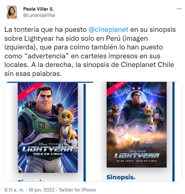 Los usuarios manifestaron que la advertencia de Cineplanet rige solo en cines de Perú y no en Chile