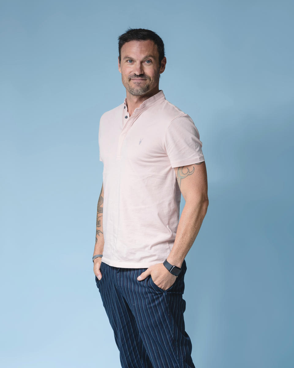 Brian Austin Green poses for a portrait at The Associated Press on Tuesday, Aug. 13, 2019, in New York City. Green says if Tori Spelling and Jennie Garth, along with the other creators of "BH90210," had approached him with a standard reboot of the 90s drama, he would've said no. (Photo by Christopher Smith/Invision/AP)