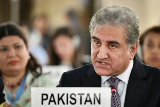 Pakistan Foreign Minister Shah Mehmood Qureshi addresses the United Nations Human Rights Council in Geneva