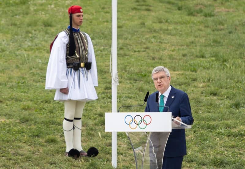 Thomas Bach, President of the International Olympic Committee (IOC), during the opening ceremony for the Paris 2024 Olympic Games at the archaeological site of ancient Olympia. Paris Mayor Anne Hidalgo plans to swim in the Seine with French President Emmanuel Macron and top Olympic officials before the Games to prove that the water quality of the river has improved. Bach said he is ready for a dip in the Seine before the Paris 2024 Summer Games. Socrates Baltagiannis/dpa