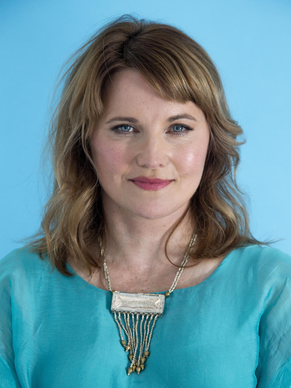 This July 22, 2019 photo shows actress Lucy Lawless posing for a portrait in New York to promote her new crime TV series “My Life Is Murder,” which premieres on Acorn TV starting Aug. 5. (Photo by Andy Kropa/Invision/AP)