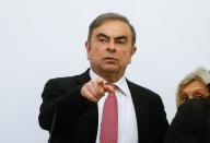 Former Nissan chairman Carlos Ghosn gestures during a news conference at the Lebanese Press Syndicate in Beirut