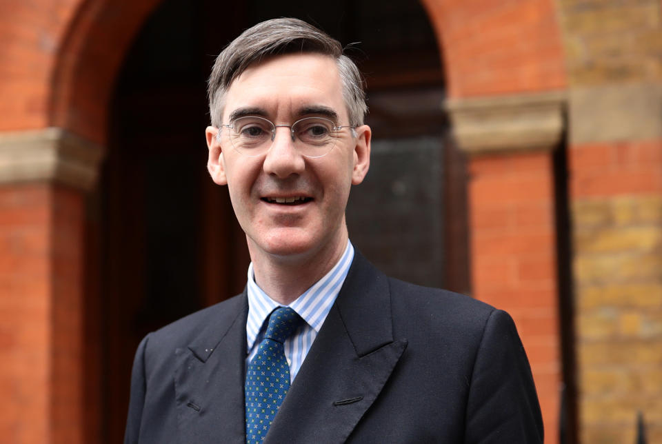 LONDON, ENGLAND - MARCH 28: Conservative MP Jacob Rees-Mogg leaves his home on March 28, 2019 in London, England. None of the eight proposals put to the vote in the House of Commons as an alternative to Theresa May's Brexit Deal secured clear backing of Members of Parliament. MPs voted down each one in turn last night, leaving the Prime Minister's deal as a possible way forward if the Speaker allows a third Meaningful Vote to be brought before the House. (Photo by Dan Kitwood/Getty Images)