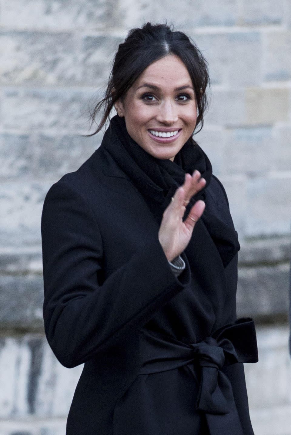 Meghan Markle wore this $2500 Stella McCartney coat for a trip to Wales. Source: Getty