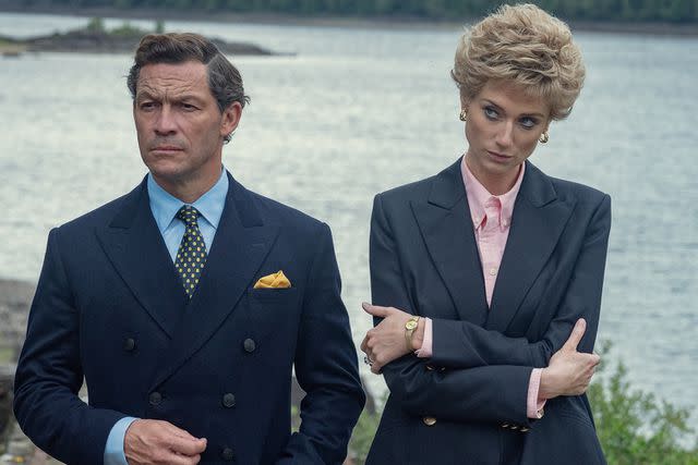 <p>Keith Bernstein/Netflix</p> Dominic West as Prince Charles and Elizabeth Debicki as Princess Diana on 'The Crown'