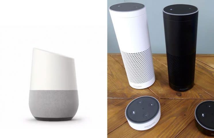 Google Home (L) vs. Amazon Echo