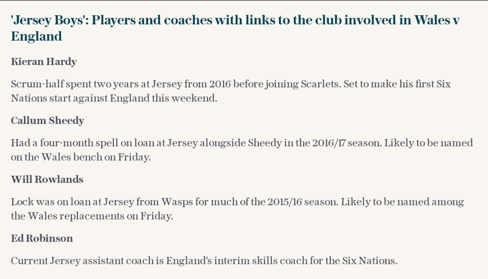 BoB: 'Jersey Boys': Players and coaches with links to the club involved in Wales v England