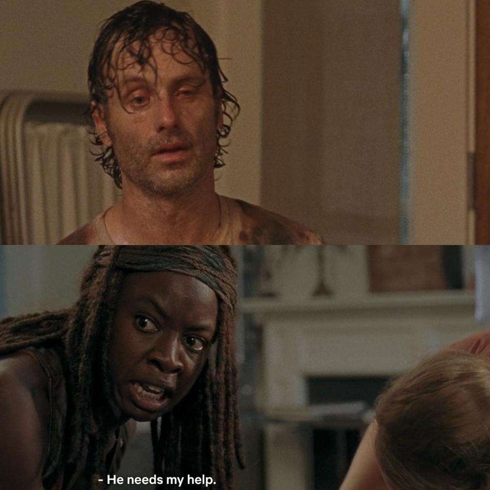 rick michonne carl shot twd 609