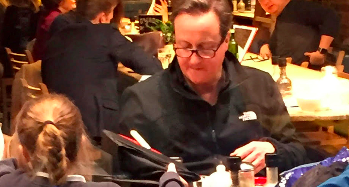 <em>David Cameron was pictured in a cafe at St Pancras station with his children (SWNS)</em>