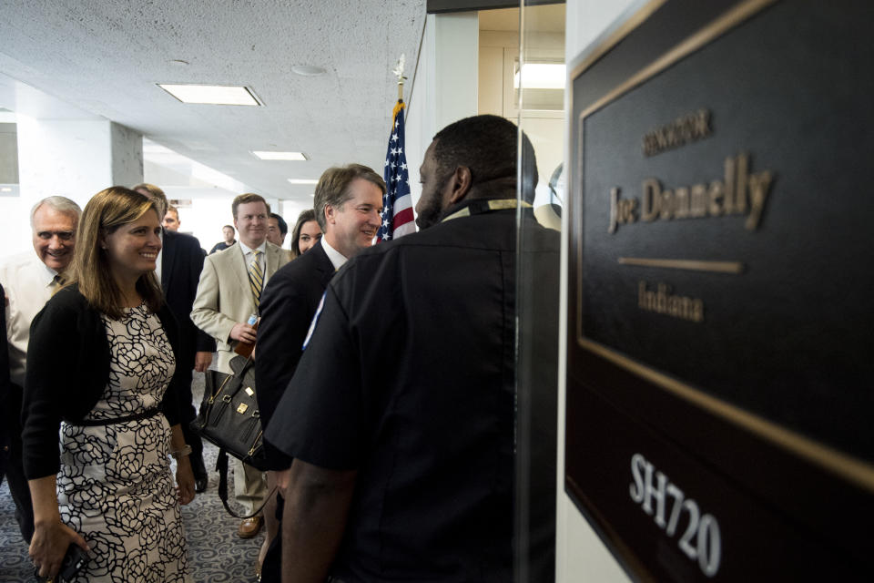 Supreme Court nominee Brett Kavanaugh arrives to meet with Sen. Joe Donnelly, D-Ind., in the Hart Senate Office Building on Aug. 15, 2018. (Photo: Bill Clark/CQ Roll Call/Getty Images)