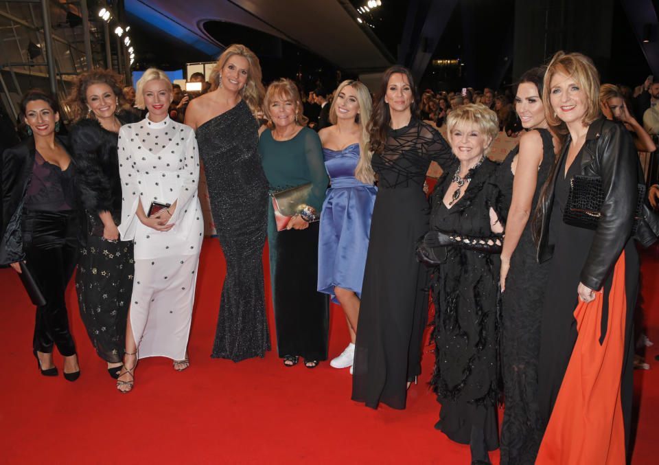 Saira Khan, Nadia Sawalha, Denise Van Outen, Penny Lancaster, Linda Robson, Stacey Solomon, Andrea McLean, Gloria Hunniford, Katie Price and Kaye Adams of Loose Women at the National Television Awards 2018. (Getty Images)