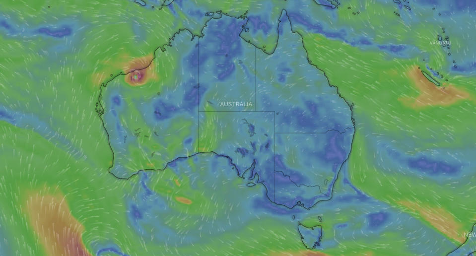 A weather map shows a cyclone on in WA.