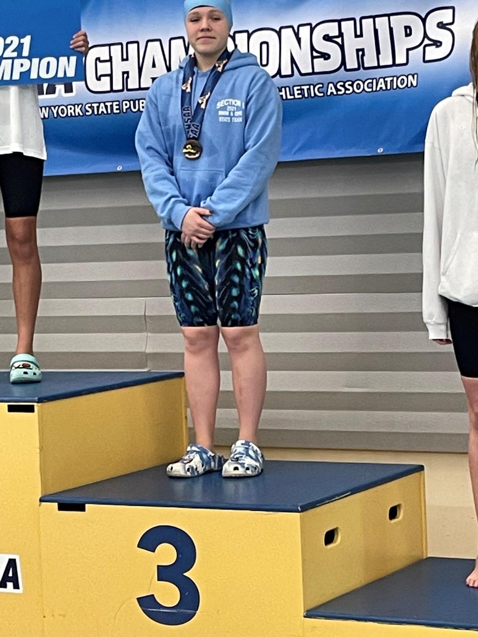 Clarkstown North freshman Isabella Budnik, finishing third in the 200-yard freestyle at the state championships, is the 2021 LoHud Rockland Swimmer of the Year.