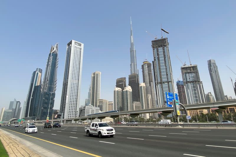 Cars are seen at Sheikh Zayed road in Dubai