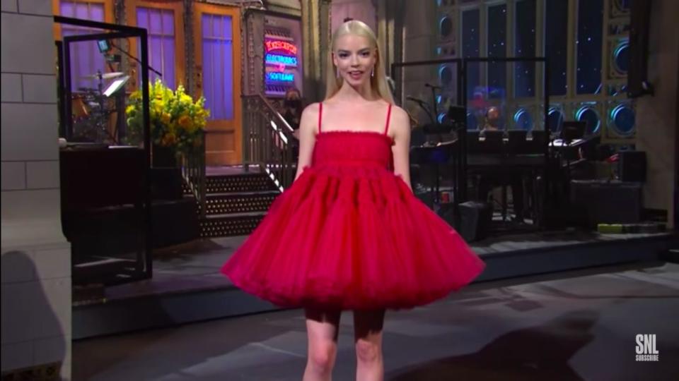 <p>To introduce Lil Nas X's second performance of the evening, Taylor-Joy wore a bold pink Molly Goddard dress. </p><p><a class="link " href="https://www.net-a-porter.com/en-gb/shop/designer/molly-goddard/clothing" rel="nofollow noopener" target="_blank" data-ylk="slk:SHOP MOLLY GODDARD NOW;elm:context_link;itc:0;sec:content-canvas">SHOP MOLLY GODDARD NOW</a></p>