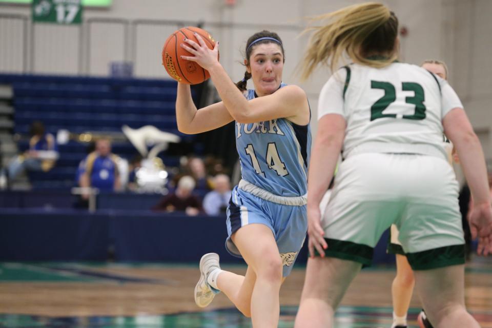 York's Ava Brent scored a game-high 24 points in Saturday's Class B South quarterfinal 64-44 loss to No. 2 Spruce Mountain. York finished the season with an 8-12 record.