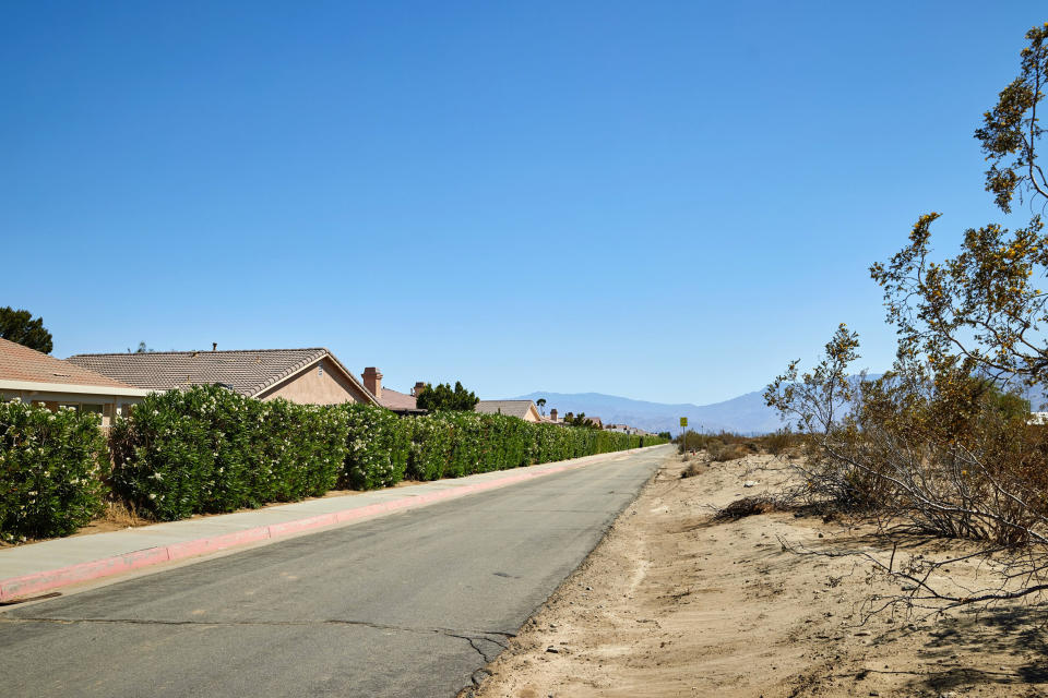 Image: Houses next to the desert in Desert Hot Springs, Calif. (Maggie Shannon / for NBC News)