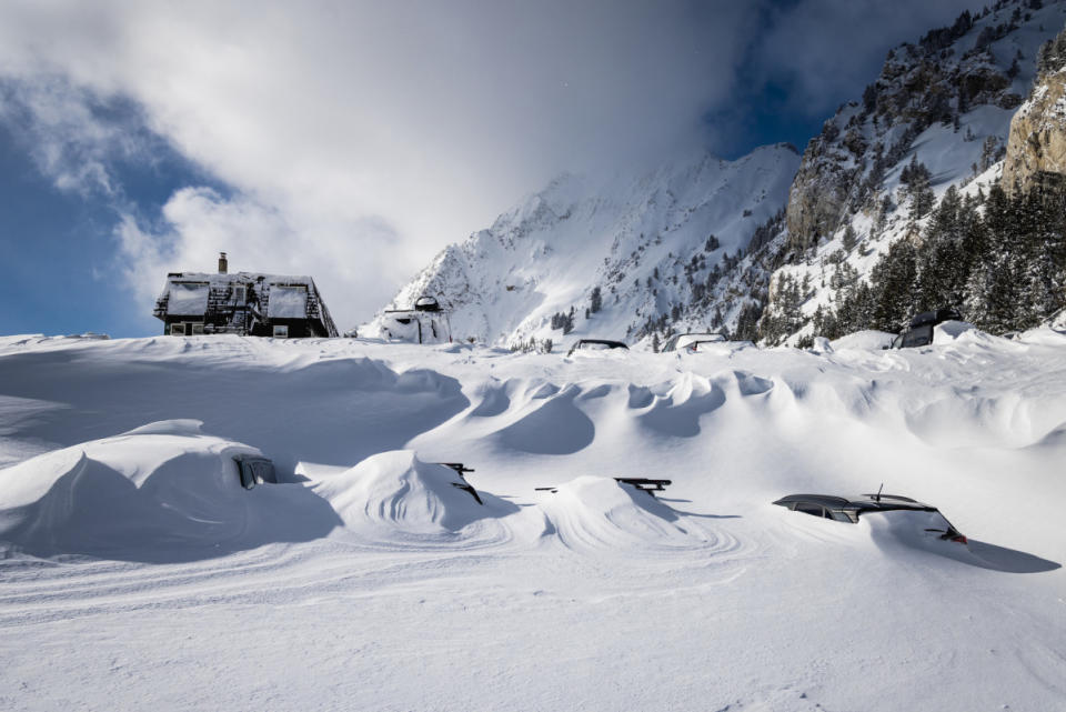 This photo was taken on January 15th, 2024 after an 84-inch storm cycle buried cars during a 34-hour Interlodge period.<p>Photo: Rocko Menzyk/Alta Ski Area</p>