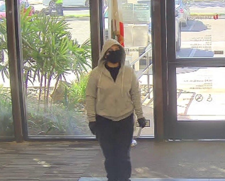 A surveillance image shows the female suspect in a robbery Wednesday at a U.S. Bank branch in Simi Valley.