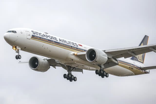 <p>Nicolas Economou/NurPhoto via Getty Images</p> A Singapore Airlines Boeing 777-300ER aircraft