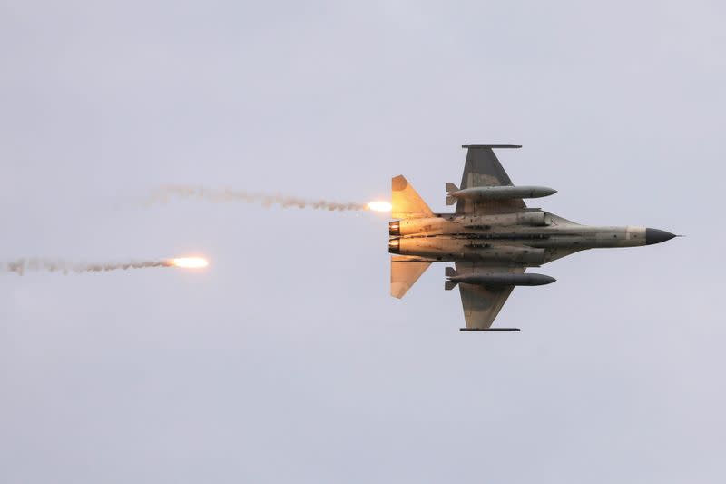 FILE PHOTO: Taiwanese domestically-built Indigenous Defense Fighters (IDF) take part in the live-fire, anti-landing Han Kuang military exercise, which simulates an enemy invasion, in Taichung