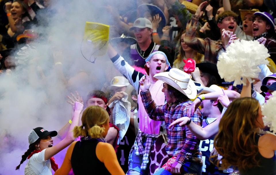 Jan 13, 2022; Phoenix, AZ, United States; GCU fans celebrate during a game against Abilene Christian at GCU Arena. Mandatory Credit: Patrick Breen- The Republic