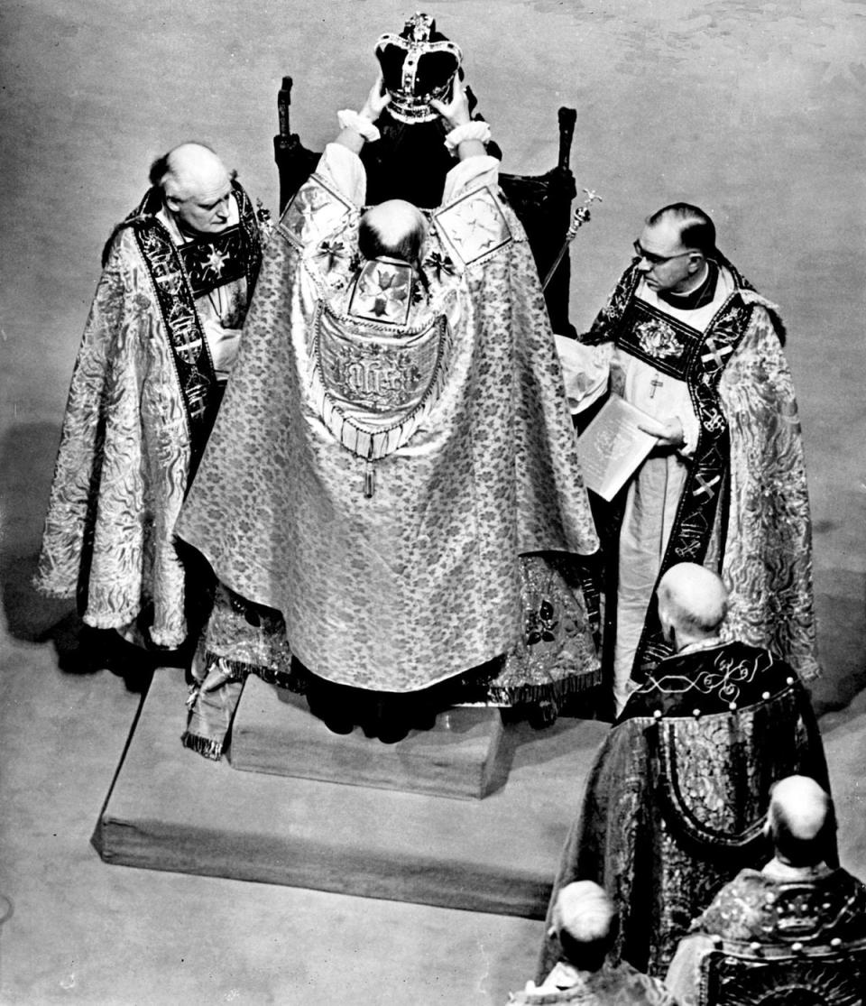 Queen Elizabeth II being crowned by the Archbishop of Canterbury in 1953 (PA)