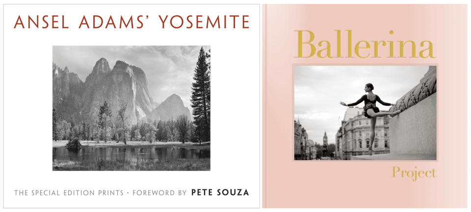 This combination of cover images shows, from left, “Ansel Adams’ Yosemite,” by Ansel Adams and “Ballerina Project,” with photographs by Dan Shitagi. (Little Brown and Company/Chronicle Books via AP)