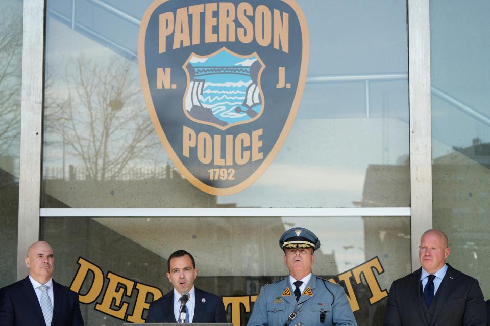 NJ Attorney General Matthew J. Platkin announces on the steps of Paterson Police Department that the Attorney Generals office is taking control of the department in Paterson, NJ on Monday March 27, 2023. 