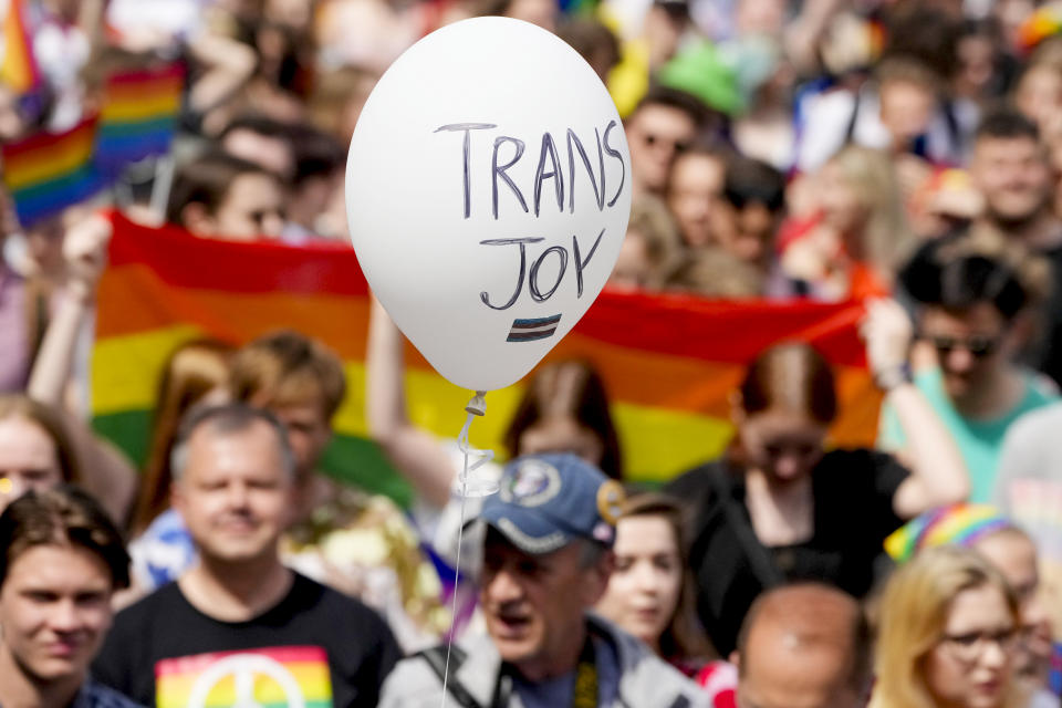 People take part in Poland's yearly Pride parade, known as the Equality Parade, in Warsaw, Poland, on Saturday June 17, 2023. This year's event was dedicated to transgender rights, which are facing a backlash in many countries. (AP Photo/Czarek Sokolowski)