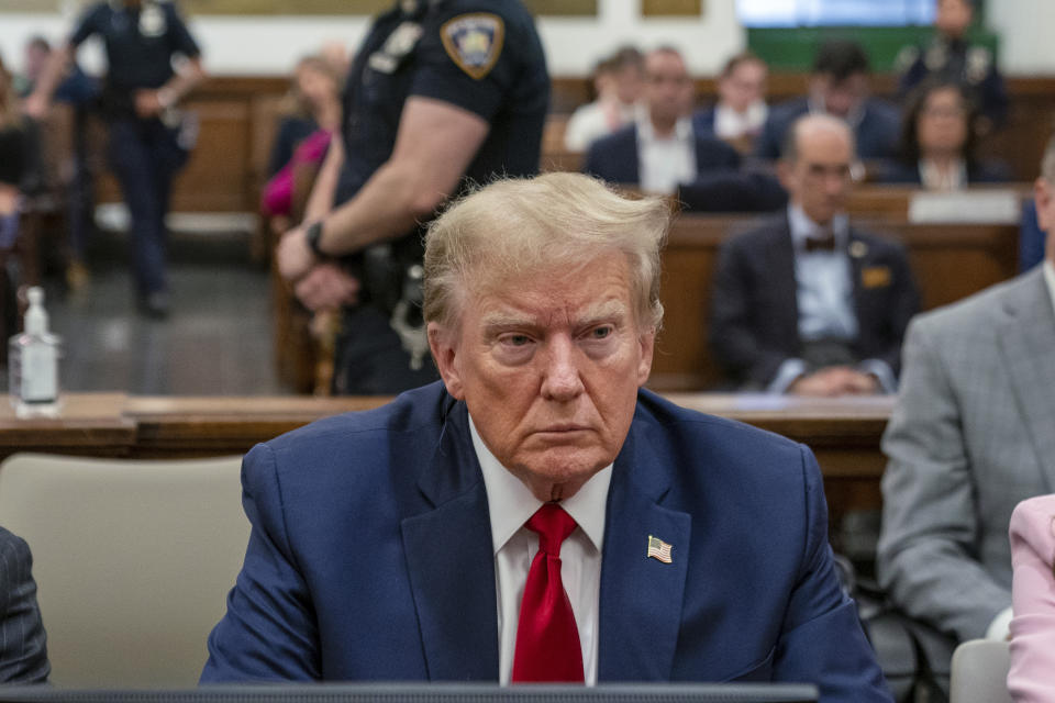 Former President Donald Trump attends the Trump Organization civil fraud trial in New York State Supreme Court, Thursday, Dec. 7, 2023, in New York. (David Dee Delgado/Pool Photo via AP)