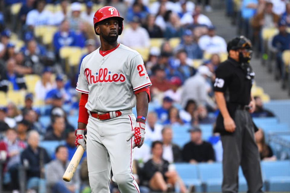 Andrew McCutchen's season is over after he tore his ACL during a rundown against the Padres. (Getty)