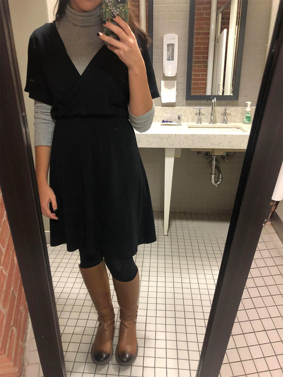 On day 5, instead of keeping warm with a cardigan or sweater, I layered a lightweight turtleneck underneath the dress.
