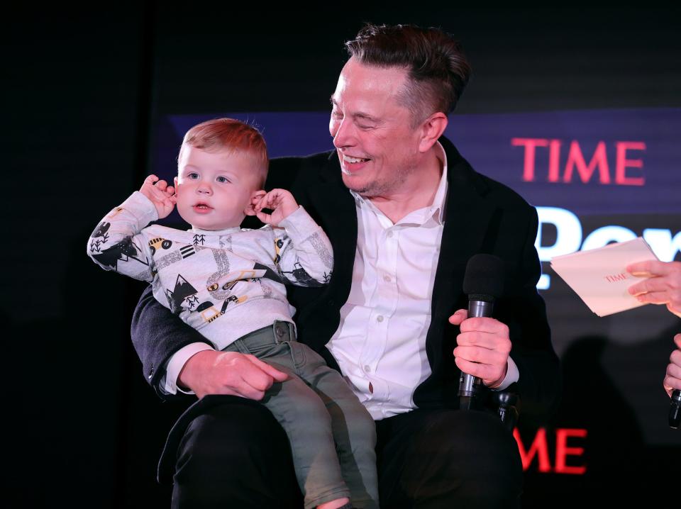 Elon Musk and son X Æ A-12 on stage TIME Person of the Year on December 13, 2021 in New York City.