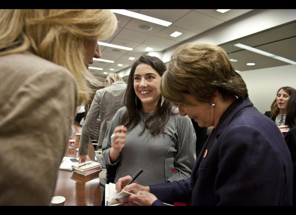 Nancy Pelosi meets with the AOL Huffington Post Media Group and it's editor-in-chief Arianna Huffington at the AOL Headquarters in New York Thursday Nov. 10, 2011. (Damon Dahlen, AOL)