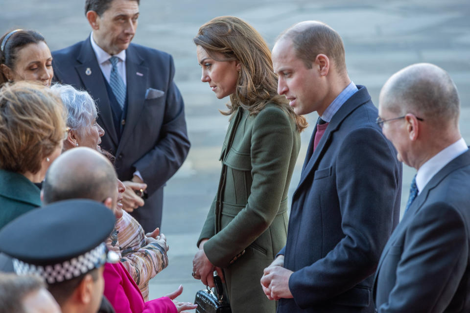 BRADFORD, ENGLAND - JANUARY 15: Prince William, Duke of Cambridge and Catherine, Duchess of Cambridge meet representatives while on a visit to Bradford Town Hall on January 15, 2020 in Bradford, United Kingdom. (Photo by Charlotte Graham - WPA Pool/Getty Images)