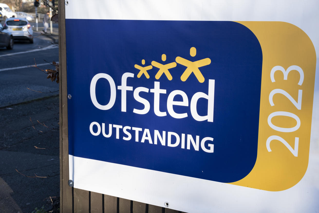 Sign for Ofsted outside a school ranked as outstanding on 9th January 2024 in Birmingham, United Kingdom. The Office for Standards in Education, Children's Services and Skills is a non-ministerial department of His Majesty's government, reporting to Parliament. (photo by Mike Kemp/In Pictures via Getty Images)