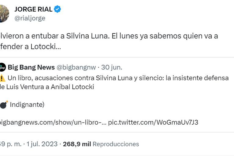 El tuit de Jorge Rial contra Luis Ventura