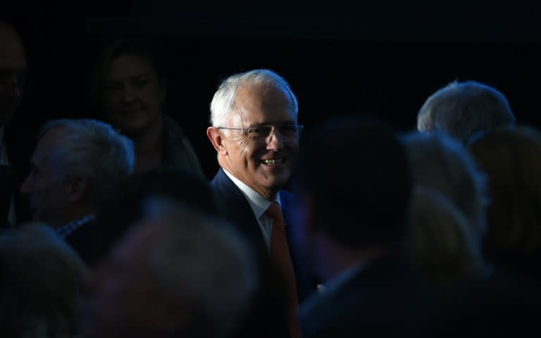 Australian Prime Minister Malcolm Turnbull leaves after his address at the Coalition Campaign launch in Sydney